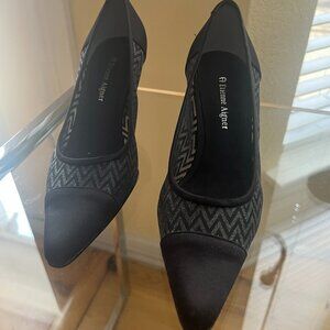 Vintage Etienne Aigner Black Satin Geometric Design Pumps-Good Condition